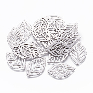 304 Stainless Steel Pendants, Leaf, Stainless Steel Color, 24x14x0.5mm, Hole: 0.8mm(X-STAS-L234-056P)