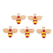 Alloy Enamel Pendants, Cadmium Free & Lead Free, Light Gold, Bees, Brown & Gold, 17.5x22.5x4mm, Hole: 2mm(ENAM-S121-174A-RS)