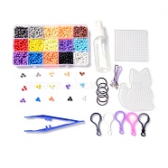 DIY Keychain & Phone Strap Making Kits, Round Plastic Beads, Animal & Square ABC Plastic Pegboards, Plastic Tweezers & Clasp Findings, Iron Split Key Rings & Strap, Mixed Color, 5mm(DIY-XCP0001-62)