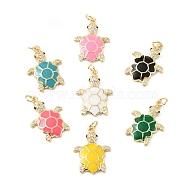 Rack Plating Brass Micro Pave Cubic Zirconia Pendants, with Enamel & Jump Ring, Cadmium Free & Lead Free, Long-Lasting Plated, Real 18K Gold Plated, Sea Turtle Charm, Mixed Color, 22.5x17x3mm, Hole: 3.2mm(KK-C021-01G)
