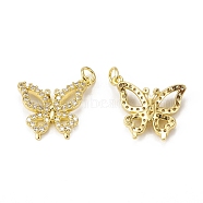 Brass Micro Pave Cubic Zirconia Pendants, with Jump Ring, Butterfly Charm, Golden, 21.5x20x3mm, Hole: 3mm(KK-E068-VB022)