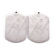 Non-Tarnish 201 Stainless Steel Pendants, Laser Cut, Rectangle with Letter H, Stainless Steel Color, 32x20x2mm, Hole: 1.2mm(STAS-Q238-011)