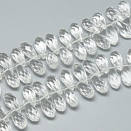 Glass Beads Strands, Top Drilled Beads, Faceted, Teardrop, Clear, 12~13x6mm, Hole: 1mm, about 96~100pcs/17.9 inch(X-EGLA-S142-6x12mm-10)