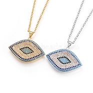 304 Stainless Steel Pendant Necklaces, with Cubic Zirconia, Eye, Mixed Color, 19.3 inch(49cm), Pendant: 22.5x31x3.5mm(NJEW-L150-04)