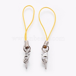 Nylon Cord Mobile Straps, with Iron Screw Eye Pin Bail, Alloy Lobster Claw Clasps and Brass Cord Ends, Platinum, Gold, 75x7x7mm; Pin: 1.5mm(MOBA-F004-10P-11)
