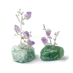 Natural Amethyst & Fluorite Display Decorations, Reiki Energy Stone Feng Shui Ornament, Random Shape Tree, Base: 50~60mm(DJEW-PW0009-012D)