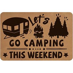 Linen and Rubber Ground Mat, Rectangle with Word Let's GO CAMPING THIS WEEKEND, Peru, Word, 40x60cm(AJEW-WH0142-001)