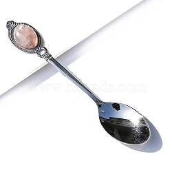 403 Stainless Steel Spoon, with Natural Rose Quartz, Stainless Steel Color, 130x25mm(PW-WG78562-22)