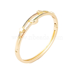 Brass Pave Colorful Cubic Zirconia Hinged Bangles for Women, Real 18K Gold Platend, Moon, Inner Diameter: 2~2-3/8 inch(5.1~5.9cm), 4.5~11mm(BJEW-S147-07G-01)