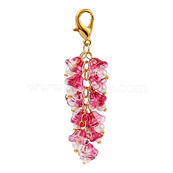 Trumpet Flower Glass Pendant Decorations, Lobster Clasp Charms, Clip-on Charms, for Keychain, Purse, Backpack Ornament, Crimson, 69mm(HJEW-YW0001-02D)