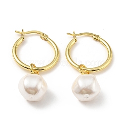 Plastic Pearl Dangle Hoop Earrings, Brass Jewelry for Women, Lead Free & Cadmium Free & Nickel Free, Real 18K Gold Plated, 38mm, Pin: 0.5mm(X-EJEW-A070-01G)