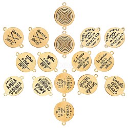 SUNNYCLUE  304 Stainless Steel Quote Links Connectors, with Enamel, Flat Round with Word, Golden, 21.5x16x1mm, Hole: 1.4mm, 8patterns, 2pcs/pattern, 16pcs/box(STAS-SC0001-92G)