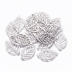 Non-Tarnish 304 Stainless Steel Pendants, Leaf, Stainless Steel Color, 24x14x0.5mm, Hole: 0.8mm(X-STAS-L234-056P)