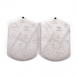 201 Stainless Steel Pendants, Laser Cut, Rectangle with Letter H, Stainless Steel Color, 32x20x2mm, Hole: 1.2mm(STAS-Q238-011)