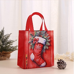 Rectangle Christmas No Woven Fabric Printed Tote Bags, Gift Storage Supplies, Christmas Socking, 21.7x10.8x23cm(ABAG-P015-03B)