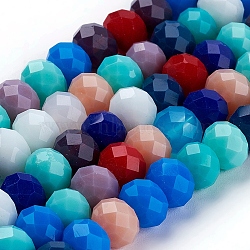 Electroplate Pearl Luster Plated Imitation Jade Glass Faceted Rondelle Beads Strands, Mixed Color, 8x6mm, Hole: 1mm,  about 69pcs/strand, 16.9 inch(EGLA-F020-02-8mm)