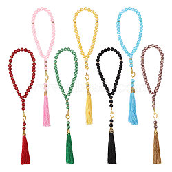 7Pcs 7 Colors Muslim Islamic Prayer Rosary Bracelets, Glass Pearl Beads Charm Bracelets, with Polyester Tassel & Alloy Rhinestone Beads, Mixed Color, Inner Diameter: 3-5/8 inch(9.3cm), 1pc/color(BJEW-PH0004-65)