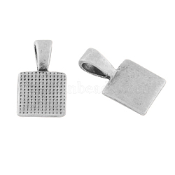 Tibetan Style Glue-on Flat Pad Bails, for Pendant Making, Lead Free, Square, Antique Silver, 17x10x4mm, Hole: 5x3mm(X-TIBEP-CWX02-AS-LF)