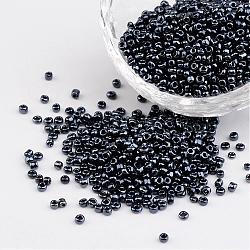DIY Craft Beads 12/0 Opaque Colors Lustered Round Glass Seed Beads, Black, Size: about 2mm in diameter, hole:1mm, about 3304pcs/50g(X-SEED-A012-2mm-129)