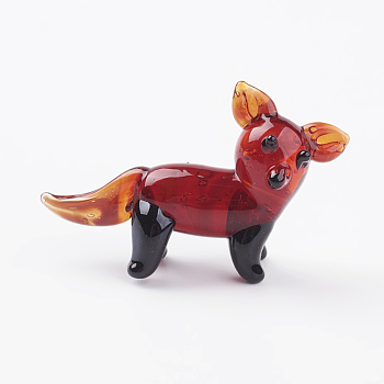 Home Decorations, Handmade Lampwork Display Decorations, Fox, Red, 35x9x23mm