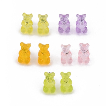 Bear Resin Stud Earrings, with 304 Stainless Steel Pins and Plastic Ear Nuts, Mixed Color, 12.3x7.5x4mm, Pin: 0.6mm