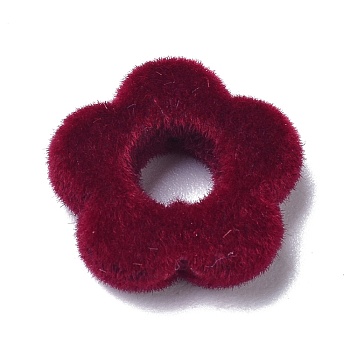 Flocky Resin Beads, Flower, Dark Red, 14x15x4mm, Hole: 1.4mm