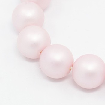 Round Shell Pearl Frosted Beads Strands, Pink, 8mm, Hole: 1mm, about 52pcs/strands, 15.7 inch