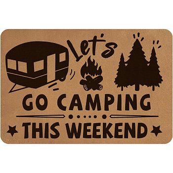 Linen and Rubber Ground Mat, Rectangle with Word Let's GO CAMPING THIS WEEKEND, Peru, Word, 40x60cm