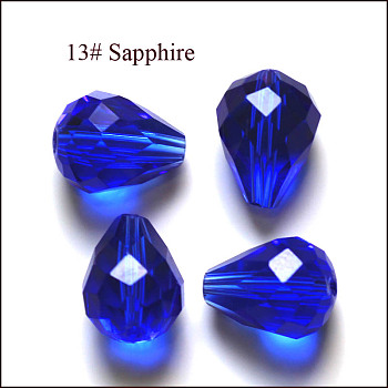 Imitation Austrian Crystal Beads, Grade AAA, Faceted, Drop, Blue, 10x12mm, Hole: 0.9~1.5mm