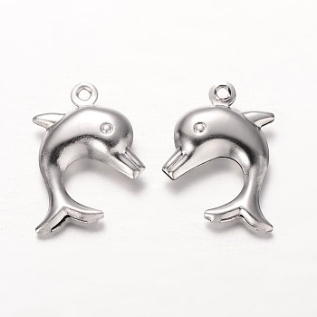 304 Stainless Steel Pendants, Dolphin, Stainless Steel Color, 21x16x4mm, Hole: 2mm
