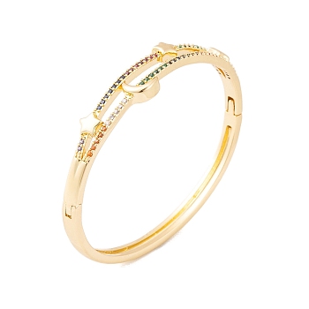 Brass Pave Colorful Cubic Zirconia Hinged Bangles for Women, Real 18K Gold Platend, Moon, Inner Diameter: 2~2-3/8 inch(5.1~5.9cm), 4.5~11mm