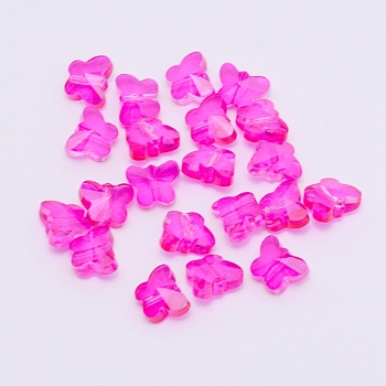 Transparent Glass Beads, Faceted, Butterfly, Magenta, 8x10x5.5mm, Hole: 1mm