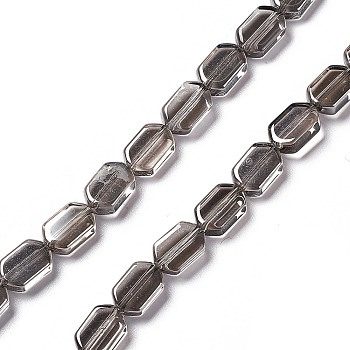Electroplate Glass Beads Strands, Pearl Luster Plated, Rectangle, Gray, 9.5x6~6.5x3.5mm, Hole: 1mm, about 68pcs/strand, 25.59''(65cm)