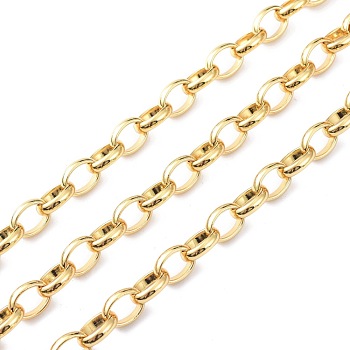 Brass Cable Chain, with Spool, Soldered, Real 18K Gold Plated, 12x9x3mm