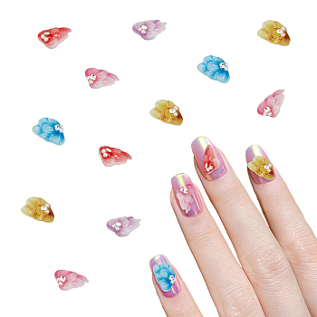 24Pcs 6 Colors Resin Rhinestone Cabochons, Nail Art Decoration Accessories, Flower, Mixed Color, 12x8x3.5mm, 4pcs/color