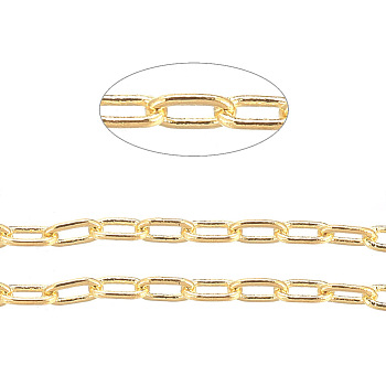 Brass Cable Chains, Diamond Cut Chains, Unwelded, Faceted, with Spool, Cadmium Free & Nickel Free & Lead Free, Golden, 2.5x1x0.5mm, about 301.83 Feet(92m)/roll