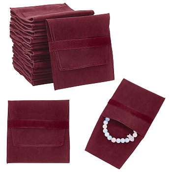 Velvet Jewelry Flap Pouches, Folding Envelope Bag for Earrings, Bracelets, Necklaces Packaging, Rectangle, Dark Red, 96x90x2.5mm