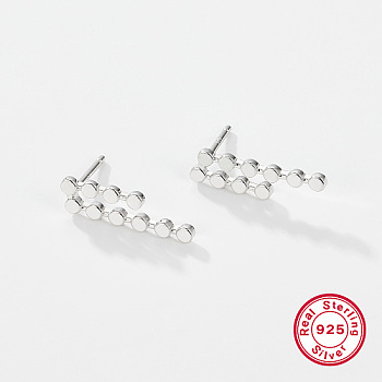 Rhodium Plated 925 Sterling Silver Mini Dot Bar Stud Earrings, Platinum, 28x6mm
