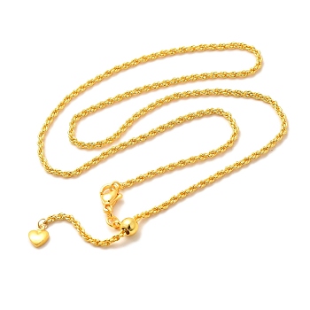 2mm Rack Plating Brass Rope Chain Adjustable Slider Necklaces for Women Men, Cadmium Free & Lead Free, 901 Stainless Steel Clasp, Long-Lasting Plated, Real 18K Gold Plated, 16.93~17.72 inch(43~45cm)