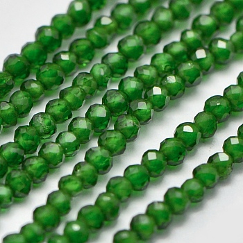 Synthetic Gemstone Beads Strands, Imitation Emerald, Faceted, Round, Green, 2mm, Hole: 0.5mm, about 175pcs/strand, 15 inch