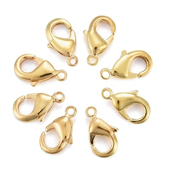 Brass Lobster Claw Clasps, Parrot Trigger Clasps, Nickel Free, Golden, about 10mm long, 5mm wide, 3mm thick, hole: 1mm