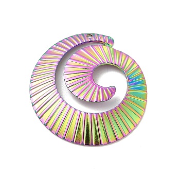 Ion Plating(IP) 304 Stainless Steel Pendants, Spiral Charm, Rainbow Color, 38.5x36x3mm, Hole: 1.6mm