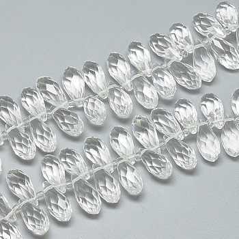Glass Beads Strands, Top Drilled Beads, Faceted, Teardrop, Clear, 12~13x6mm, Hole: 1mm, about 96~100pcs/17.9 inch