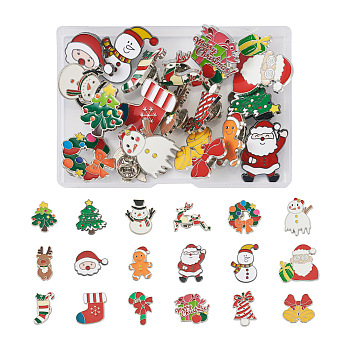 18Pcs 18 Style Christmas Bell & Tree & Sock & Snowman & Candy Cane Enamel Pin, Alloy Badge for Backpack Clothes, Mixed Color, 20~30x13~30x1.5~2mm, 1Pc/style