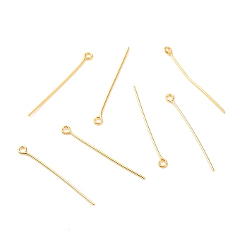 Brass Eye Pins, Real 18K Gold Plated, 32x3x0.7mm, Hole: 1.5mm