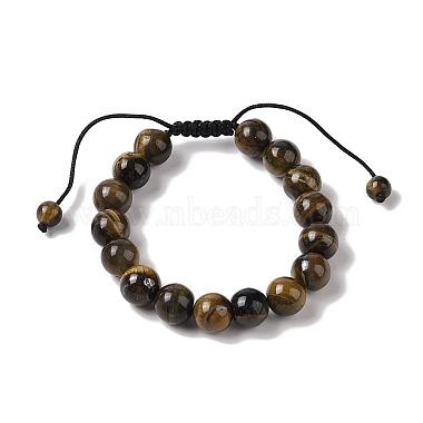 10 bracelets ronds en perles tressées en fer de tigre naturel de mm(BJEW-C067-01C-04)-2