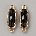 Golden Plated Brass Pave Glass Connector Charms, Faceted Oval Links, Black, 22x7x3.5mm, Hole: 0.5mm(FIND-WH0110-728G-02)