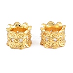 Brass Micro Pave Clear Cubic Zirconia European Beads, Large Hole Beads, Barrel with Flower, Rack Plating, Long-Lasting Plated, Lead Free & Cadmium Free, Golden, 8x5.5mm, Hole: 4.5mm(CU-CBA6A75-17G)
