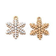 Alloy Rhinestone Pendants, Snowflake Charms, Light Gold, 21.5x17x1.5mm, Hole: 1.6mm(ALRI-Q236-04LG)