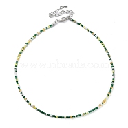 Glass Beaded Necklace, with Alloy Clasps, Dark Green, 16.10 inch(40.9cm)(NJEW-Z029-05F)
